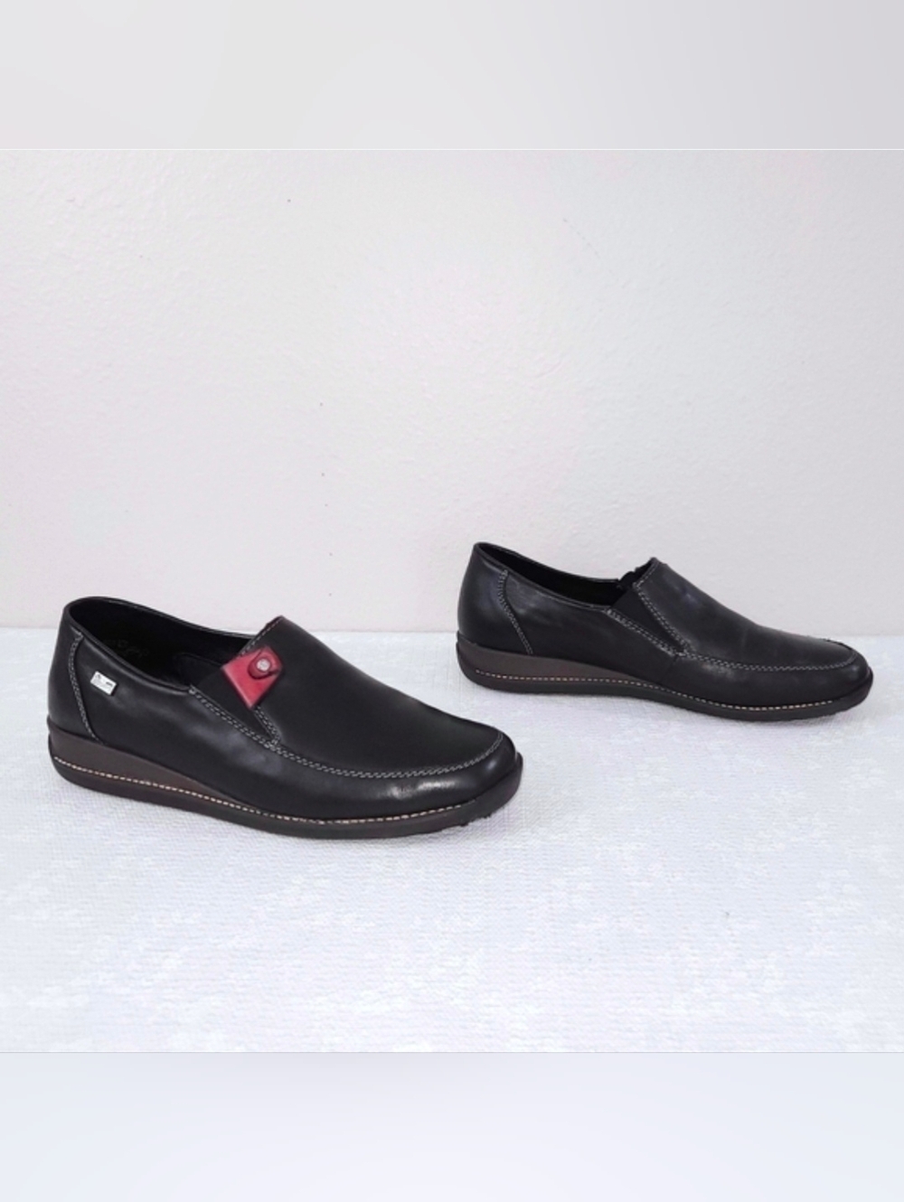 RIEKER Daphne Slip-On Loafers Waterproof Black Leather Comfort Shoes